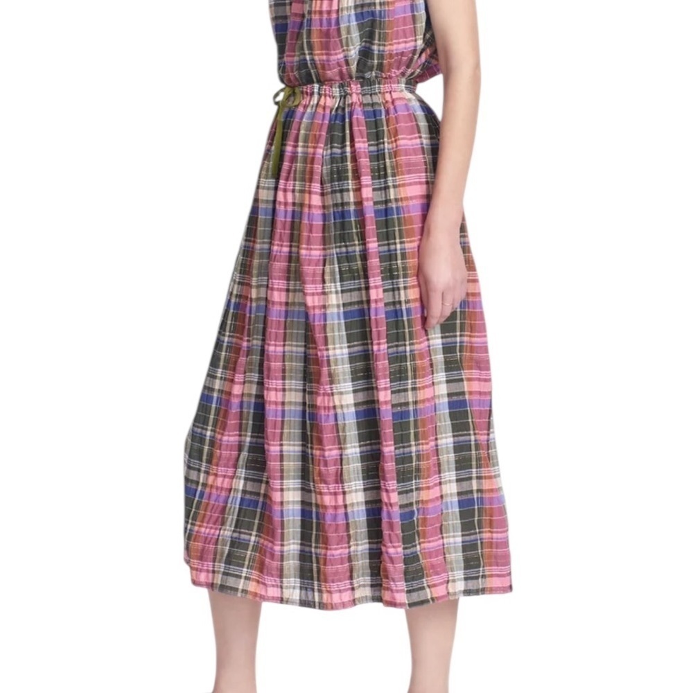 Anthropologie Corey Lynn Calter Cotton Chris Plaid Midi Skirt Pink Green Size M
